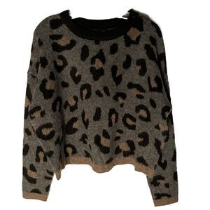 Olivaceous Small Sweater Leopard Oversized Grey Black Tan Cozy Soft NWT
